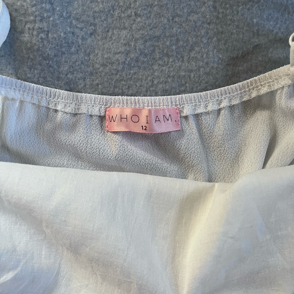 “Who I Am” White + Tan Paperbag Tie Waist Jumpsuit Sz 12 - Picture 3 of 7